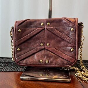 Vintage Badgley Mischka Maroon Crossbody Bag with Gold Studs